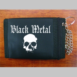 Black Metal pevná textilná peňaženka s retiazkou a karabínkou, tlačené logo